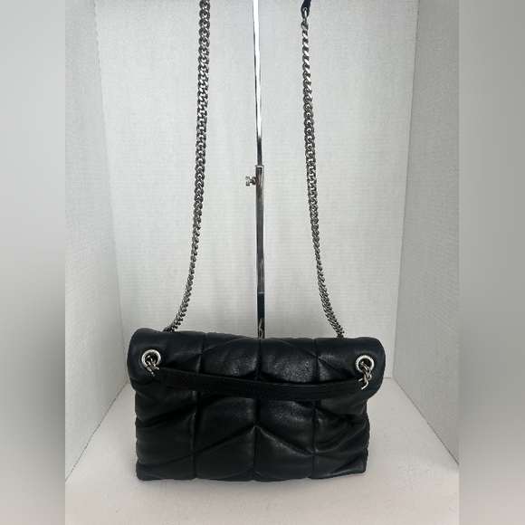 SAINT LAURENT Lambskin Quilted Toy Loulou Puffer Monogram Chain Satchel Black - Picture 6 of 13